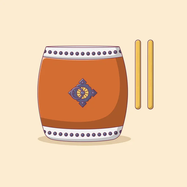 Taiko Drum Vector Icon Illustration with Outline for Design Element, Clip Art, Web, Landing page, Sticker, Banner. Flat Cartoon Style