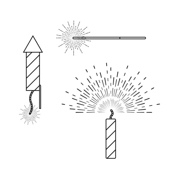 Firecrackers Outline Icon Illustration White Background — ストックベクタ