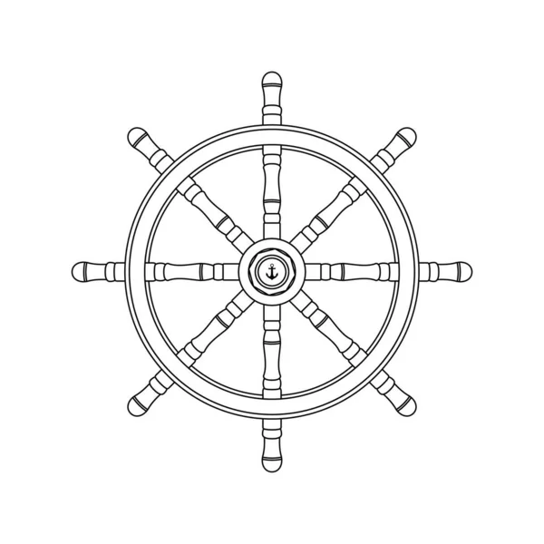 Ship Steering Wheel Outline Icon Illustration White Background — ストックベクタ