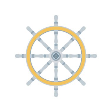 Gemi Direksiyon Tekerleği Çizimi. İzole edilmiş Beyaz Arkaplanda Temiz Simge Tasarım Elemanı