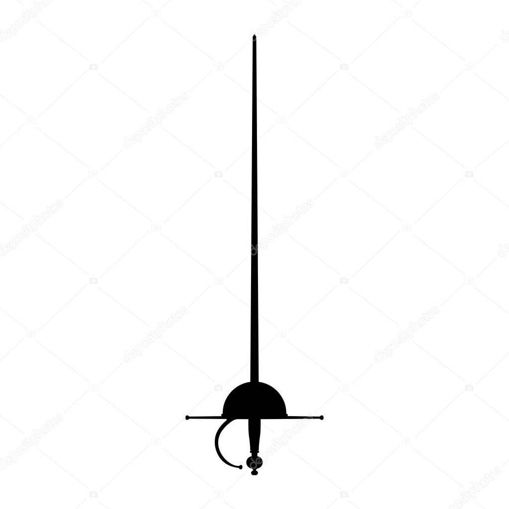 Rapier Silhouette. Black and White Icon Design Element on Isolated White Background