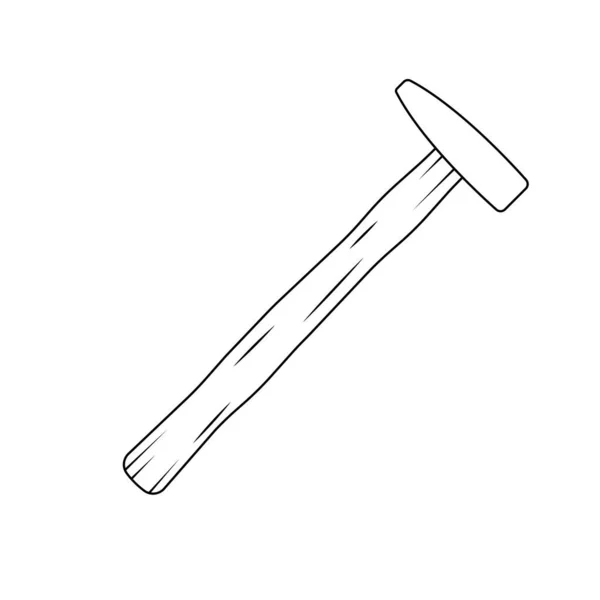 Wooden Hammer Outline Icon Illustration White Background — Stock Vector
