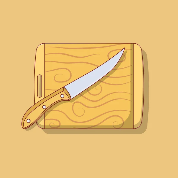 Wooden Chopping Board Knife Vector Icon Illustration Outline Design Element — Wektor stockowy