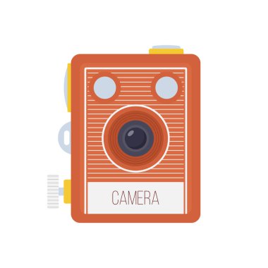 Vintage Camera Flat Illustration. İzole edilmiş Beyaz Arkaplanda Temiz Simge Tasarım Elemanı