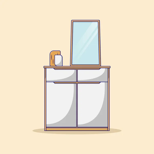 Mirror Minimalist Drawer Vector Illustration Внутри Современный Плоский Стиль Мультфильма — стоковый вектор