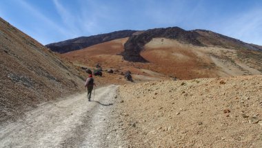 Hiking woman at teide national park teneriffe