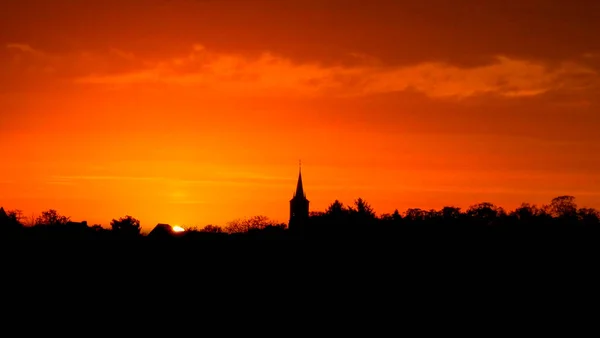 Church Steeple Tree Silhouette Sunset — Stock Photo, Image