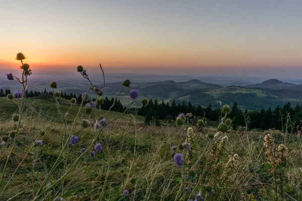 Abenddämmerung Von Der Wasserkuppe Dem Höchsten Punkt Des Röhn Gebirges — Stockfoto