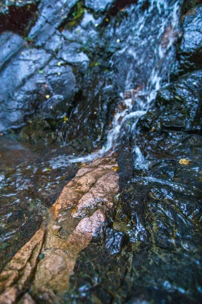 Närbild Bild Små Bäckar Som Rinner Över Berg Med Olika — Stockfoto