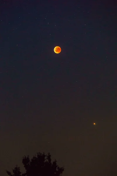 Luna Roja Del Eclipse Lunar Total 2018 Con Marte Una — Foto de Stock