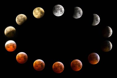 Composite image of lunar eclipse showing progressive phases in silver, red and yellow color clipart