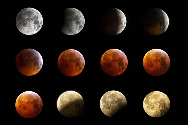 Imagen Compuesta Eclipse Lunar Que Muestra Fases Progresivas Color Plata — Foto de Stock