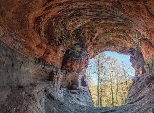 Genoveva Grotta Röd Sandsten Klippformation Eifel Nära Trier Tyskland — Stockfoto