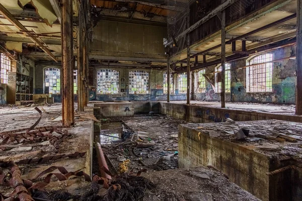 Abandonada Sala Máquinas Vazia Uma Fábrica Aço Luxemburgo — Fotografia de Stock