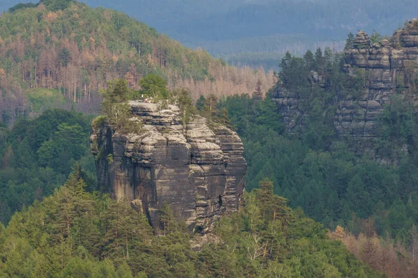 Blick Über Felsformationen Hügel Und Wald Des Nationalparks Sächsische Schweiz — Stockfoto
