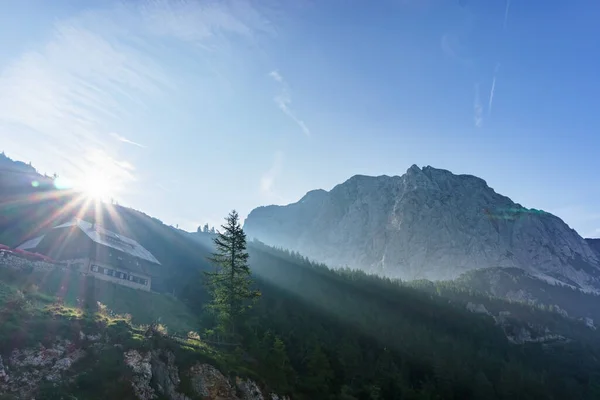 Sol Saliendo Sobre Paisaje Montaña Parque Nacional Triglav Los Alpes —  Fotos de Stock