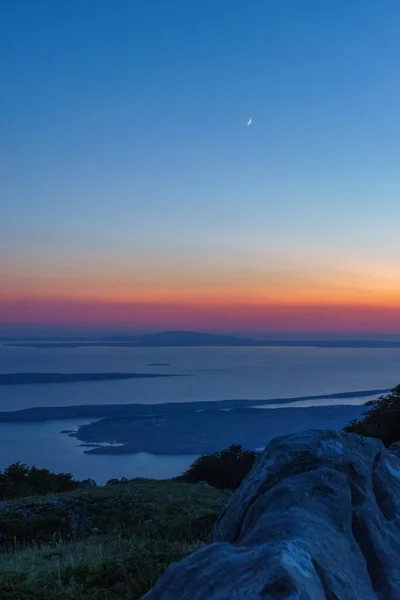 Vista Parque Nacional Velebit Mar Mediterrâneo Com Ilha Crepúsculo Noite — Fotografia de Stock