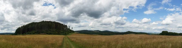 Panorama Eifel Landskap Med Nerother Berg Och Fält Över Molnig — Stockfoto