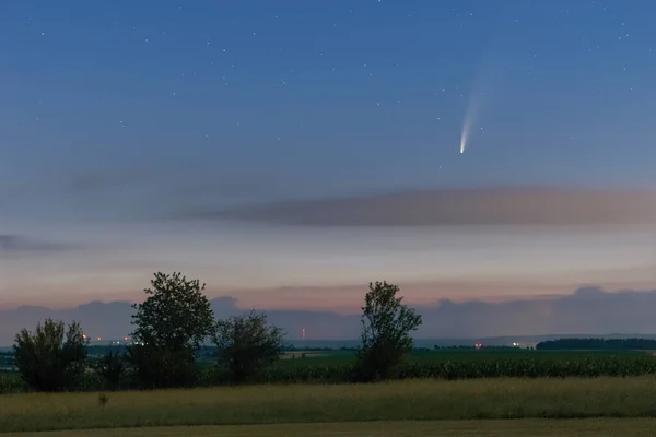 Neowise Comet Night Sky Rural Fields Morning Twilight Sunrise Eifel Stock Image