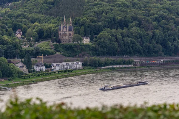 Aerial View Church Apollinaris Surrounded Forest Front River Rhine Boat — Stock Fotó