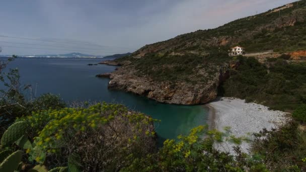 Foneas Strand Upplyst Fullmånen Natten Peloponnesos Grekland — Stockvideo