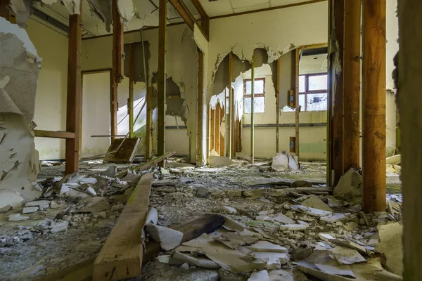 Damage Abandoned Building Destroyed Wall Windows — стоковое фото