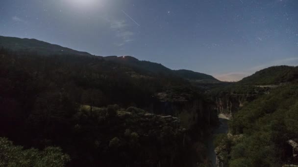 Time Lapse Night Moon Setting Osumi Canyon Albania — Vídeo de Stock