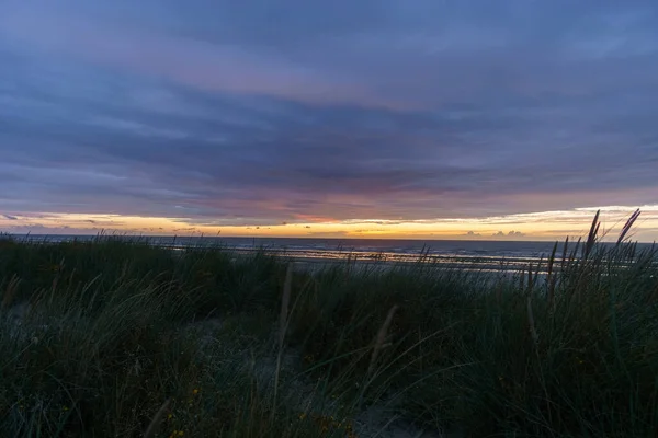 View Dike Grass Sandy Hills North Sea Twilight Sunset Evening — Foto de Stock