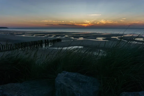 Krásný Soumrak Západu Slunce Francouzském Opálovém Pobřeží Severním Moři Wissant — Stock fotografie