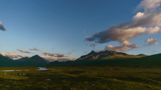 Time Lapse Golden Sunset Mountains Cuillins Skye Scotland United Kingdom — Stock Video