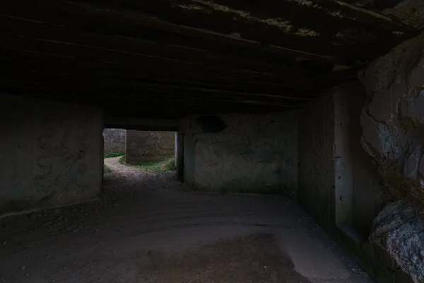 Inside an empty german bunker of the Second World War, remains of the Atlantic Wall at Omaha Beach, Normandy, France