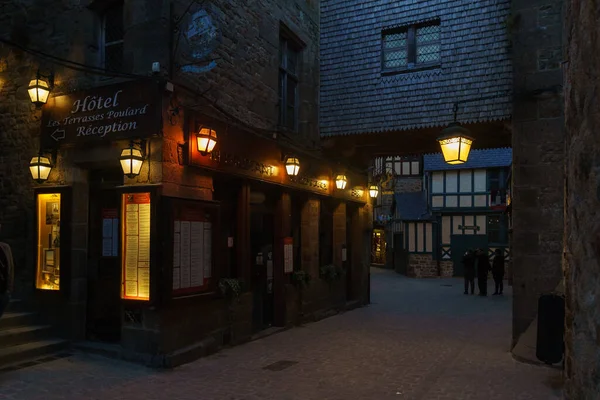 Typical Street Night Lamps Mont Saint Michel Normandy France — Stock Photo, Image