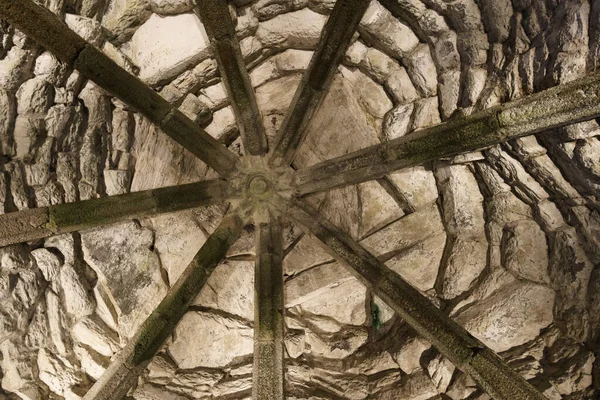 Old medieval vault ceiling of a french castle, Bretagne, France