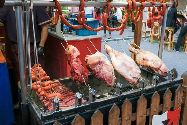 Preparación Carnes Parrilla Mercado — Foto de Stock