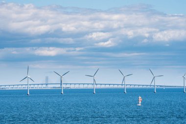 Wind turbine plant in the bay