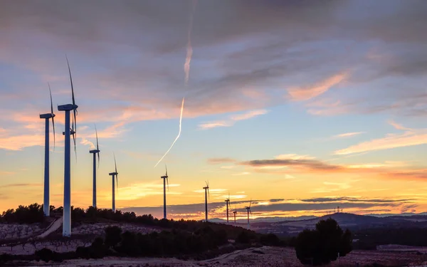 Wind Plant Sunset Generation Electrical Energy — ストック写真