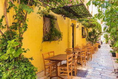 Terraces of cafes in the Greek streets
