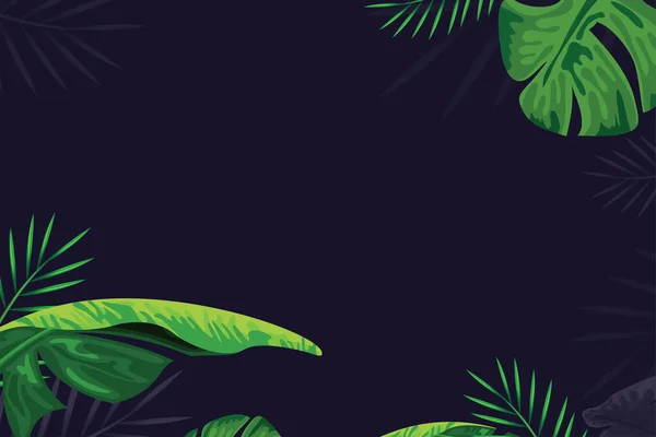 Feuillage Tropical Avec Des Plantes Exotiques Jungle Sur Fond Bleu — Image vectorielle