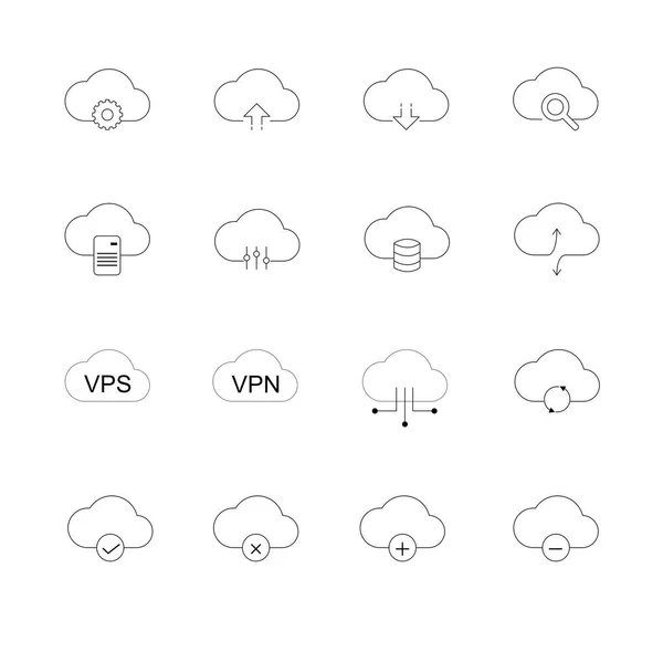 Cloud Line Icons Servicio Red Base Datos Vector Almacenamiento Línea — Vector de stock