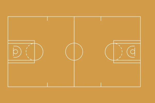 Pavimento Del Campo Basket Con Linea Sfondo Marrone Illustrazione Vettoriale — Vettoriale Stock