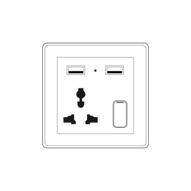 International Universal Socket Multi-Function 3 Holes Plug Outlet Panel Wall Power Socket with Dual Usb with Switch, Outline style Vector illustration