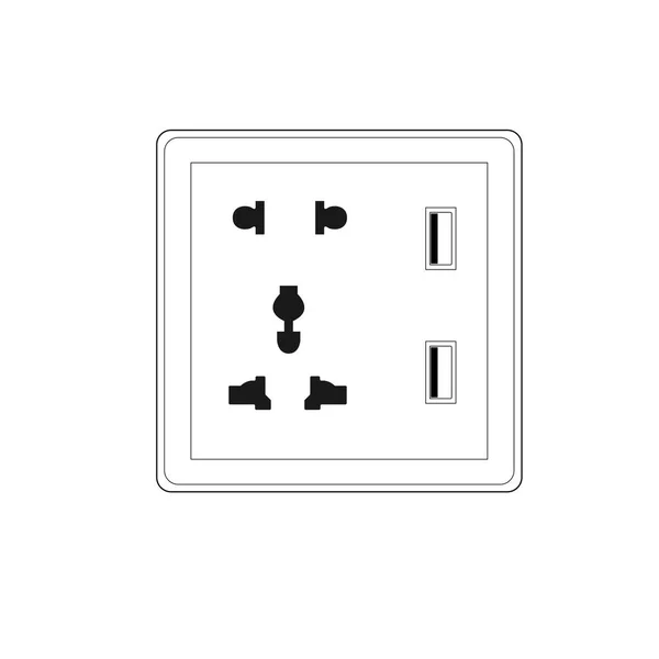 Type Way Multi Wall Switch Socket Usb Port Socket Outline — Vettoriale Stock