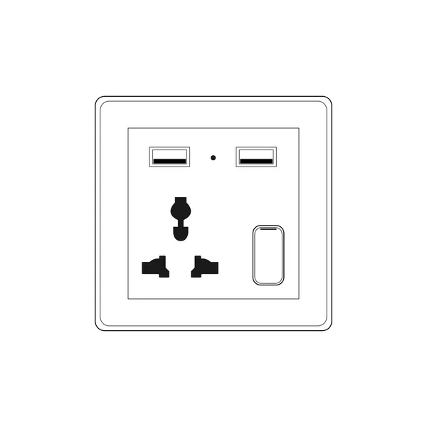 International Universal Socket Multi-Function 3 Holes Plug Outlet Panel Wall Power Socket with Dual Usb with Switch, Outline style Vector illustration