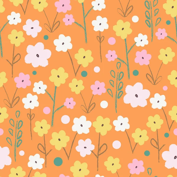 Roztomilé Barevné Jarní Květiny Vektor Bezešvé Vzor — Stockový vektor