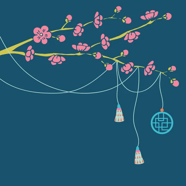 Branches Cerisier Fleurs Suspendues Tassel Vecteur Cadre Arrière Plan — Image vectorielle