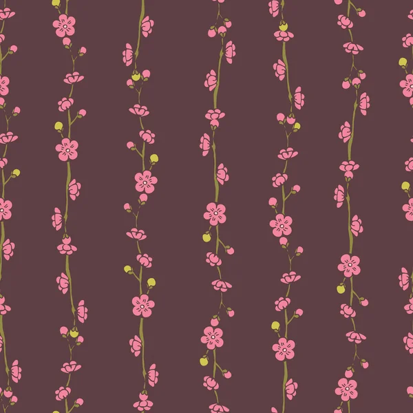 Small Flowers Branches Vector Seamless Striped Pattern — Stock Vector