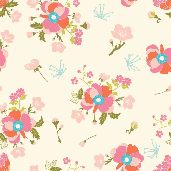 Peonías Flores Cerezo Floral Vector Patrón Sin Costuras — Archivo Imágenes Vectoriales