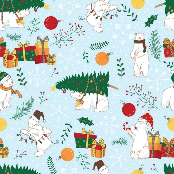 Kutup Ayısı Noel Kutlama Vektörü Kusursuz Desen