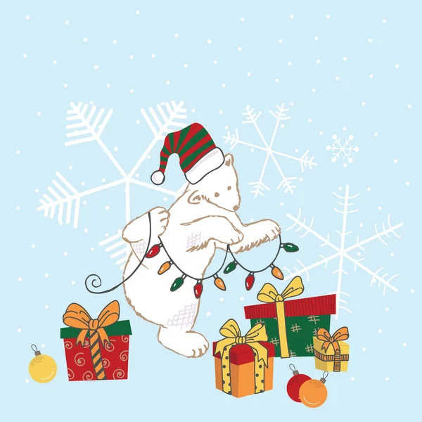 Oso Polar Feliz Con Decoración Navidad Vector Ilustración Diseño — Vector de stock