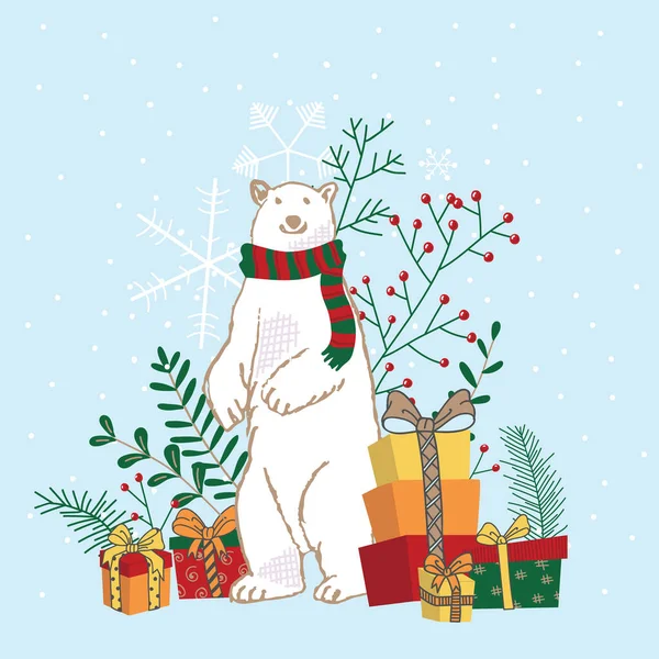 Oso Polar Pie Con Vacaciones Presenta Diseño Ilustración Vectorial — Vector de stock